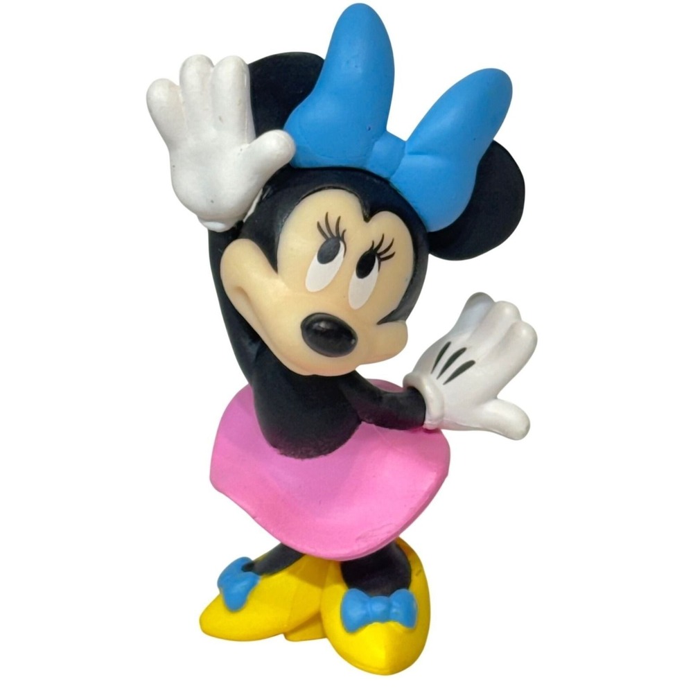 Disney Minnie Mouse PVC Figure Pink Skirt Blue Bow Kids Toy Cake Topper Multi